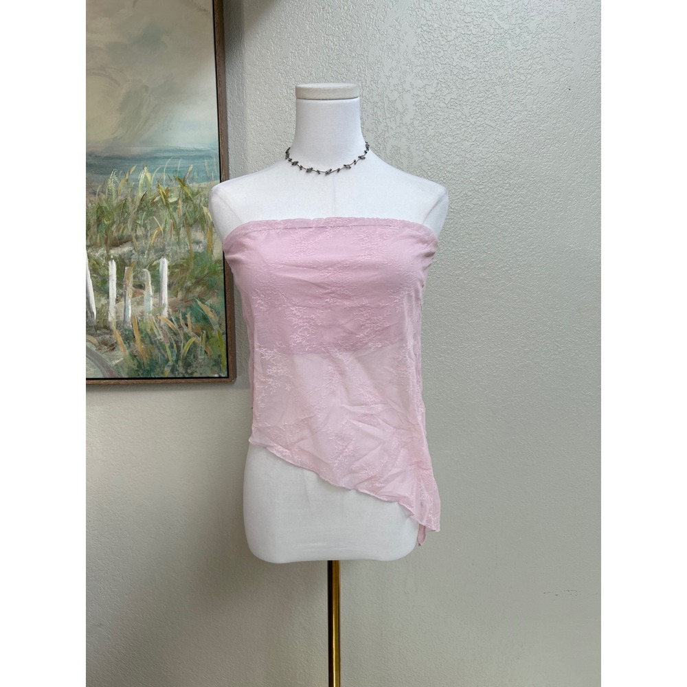 Wild Fable Pink Lace Asymmetrical Handkerchief Hem Tube Top Y2K Fairycore Size M